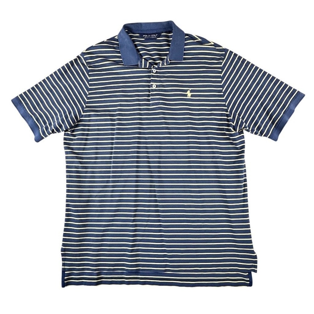 Vtg Polo Golf Ralph Lauren Polo Shirt Mens L Blue Striped Short Sleeve‎ Logo